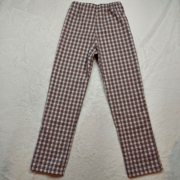 3/$20 Brandy Melville High Rise Brown Cream Blue Plaid Straight Leg Pants - Picture 8 of 11